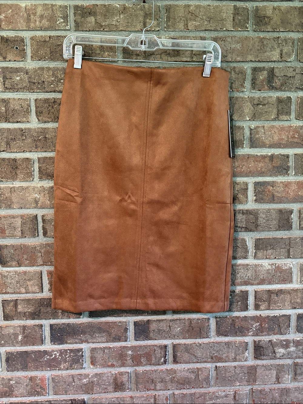 New York & Company Cognac Faux Suede Pencil Skirt